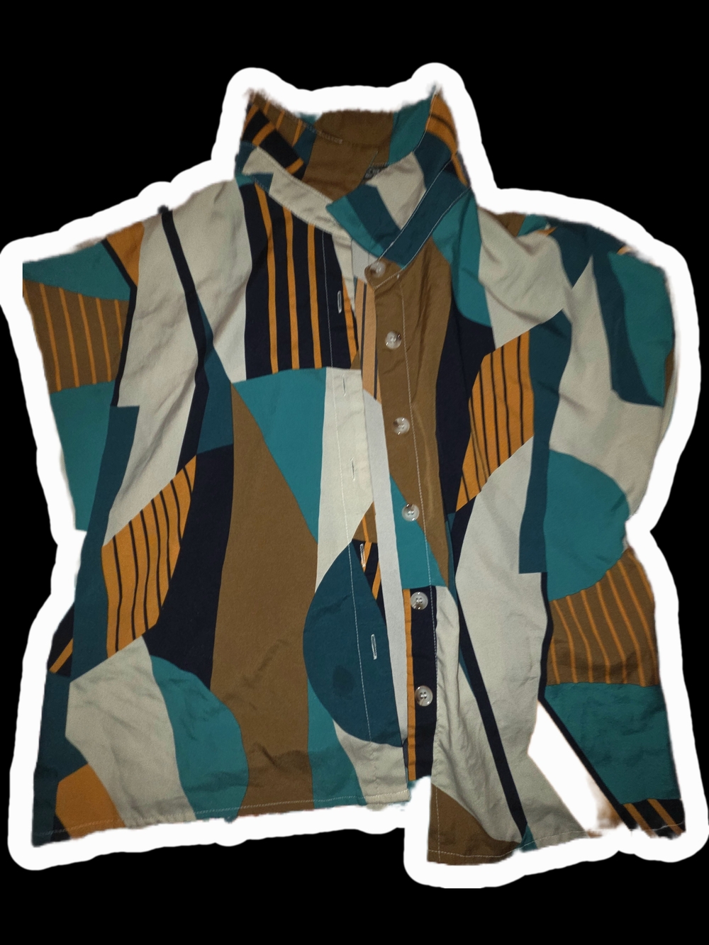 SHEIN Geometric Button-Front Jacket in Teal, Brown, Cream & Navy